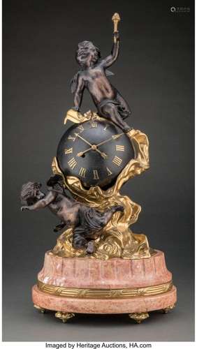 A Brevettato Gilt and Patinated Bronze Figural Mantle Clock ...