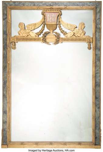 A Neoclassical-Style Paint Decorated Giltwood Mirror, 20th c...