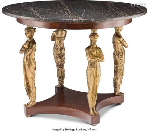 An Empire-Style Gilt Bronze-Mounted Mahogany Side Table with...