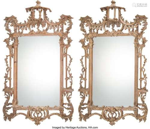 A Pair of Chinese Chippendale-Style Carved Wood Mirrors, Ita...