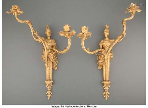 A Pair of Louis XVI-Style Gilt Bronze Two-Light Wall Sconces...