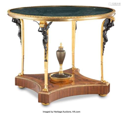 An Empire-Style Gilt and Patinated Bronze Table with Marble ...