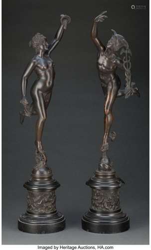 A Pair of Patinated Bronze Figures After Giambologna: Mercur...