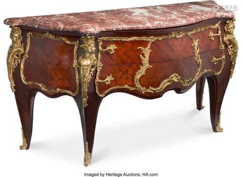 A Louis XV-Style Gilt Bronze-Mounted Mahogany Marquetry Comm...