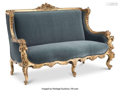 A Baroque-Style Carved Gilt wood Upholstered Sofa, late 19th...