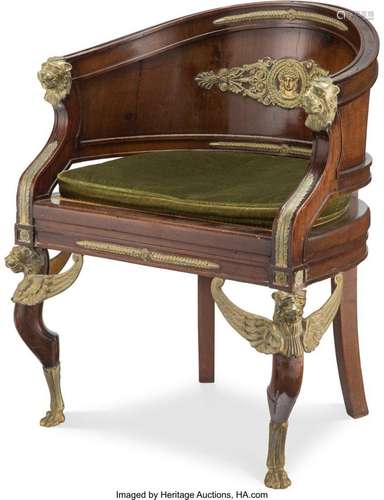 A Napoleon II Gilt Bronze Mounted Mahogany Chair with Woven ...