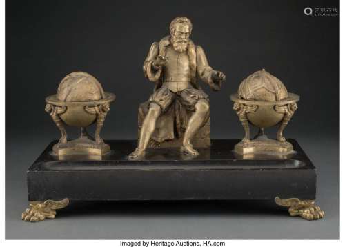 An Italian Gilt Bronze and Marble Double Inkwell: Galileo be...