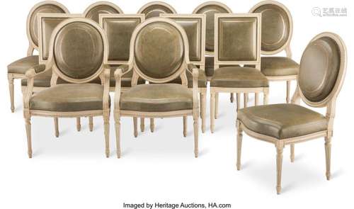 A Set of Twelve French Louis XVI-Style Painted and Partial G...