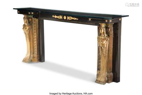 A Greek Revival Gilt Metal and Partial Gilt Wood Fireplace S...