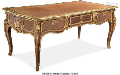 A Louis XV-Style Gilt Bronze-Mounted Mahogany Bureau Plat wi...