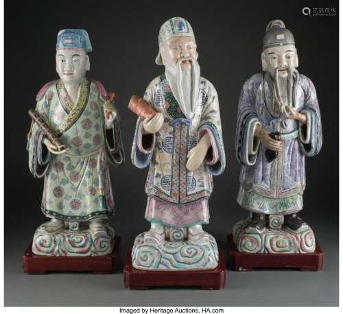 A Group of Three Chinese Export Famille Rose Immortals, 19th...
