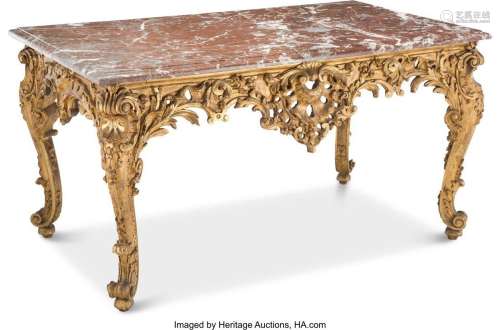 A French Régence Giltwood Table with Marble Top, 18th centur...