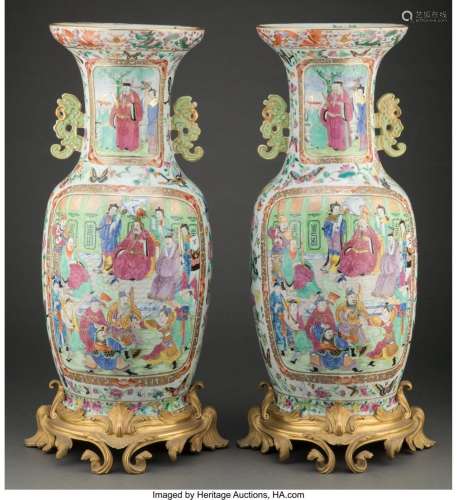 A Pair of Large Chinese Export Partial-Gilt Porcelain Vases ...