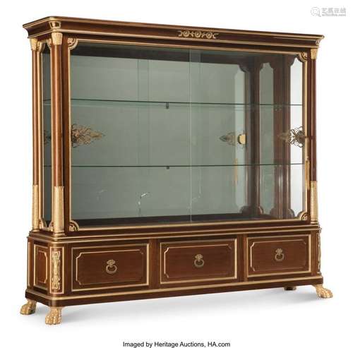 An Empire-Style Gilt Bronze-Mounted Mahogany Vitrine Cabinet...