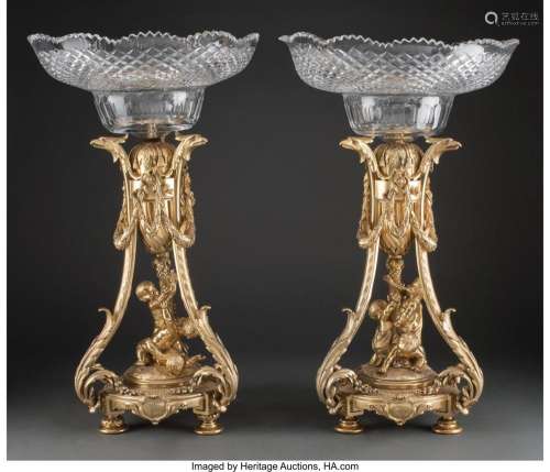A Pair of Christofle Gilt Bronze and Glass Tazze, 19th centu...