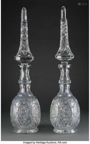 A Pair of Monumental Continental Cut-Glass Decanters, circa ...