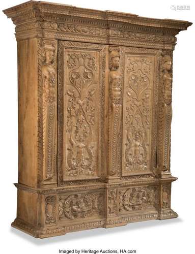 A Large Continental Carved Oak Armoire, 19th century 86 x 72...