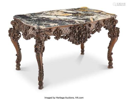 A French Provincial Carved Center Table with Marble Top, 19t...