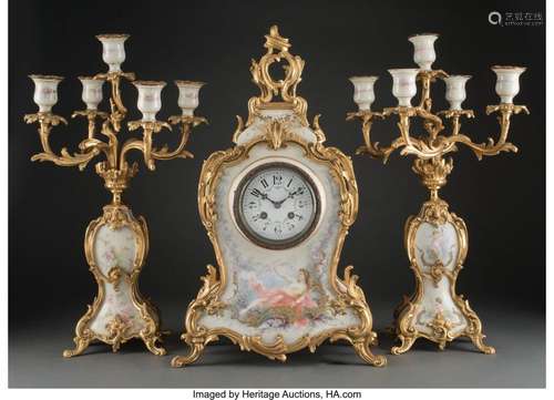 A Three-Piece Louis XV-Style Gilt Bronze-Mounted Porcelain C...