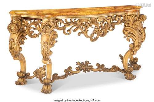 A Large Italian Rococo-Style Giltwood Console Table, 20th ce...