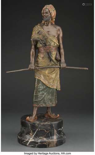 A Franz Bergman Cold Painted Bronze Figure: Arab with Staff,...