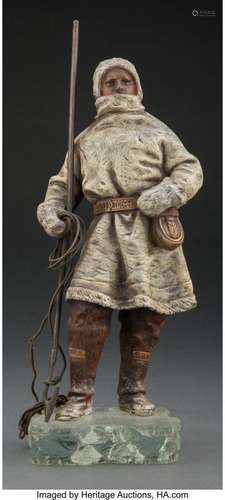 A Franz Bergman Cold Painted Bronze Figure: Arctic Fisherman...