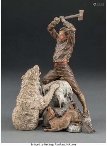 A Franz Bergman Cold Painted Bronze Figural Group: Bear Slay...