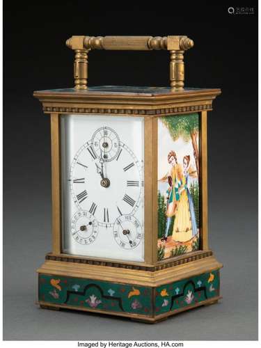 A Continental Gilt Brass Cloisonné and Enameled Metal Carria...