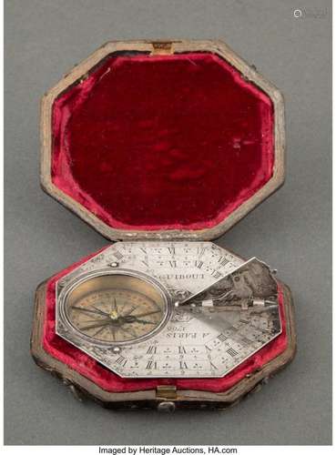 A French Silver Sundial-Compass by Guibout with Original Cas...