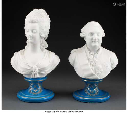 A Pair of Sèvres-Style Bisque Porcelain Busts: Louis XVI and...