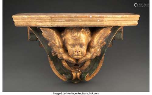 A Baroque-Style Polychromed and Partial-Gilt Wood Figural Wa...