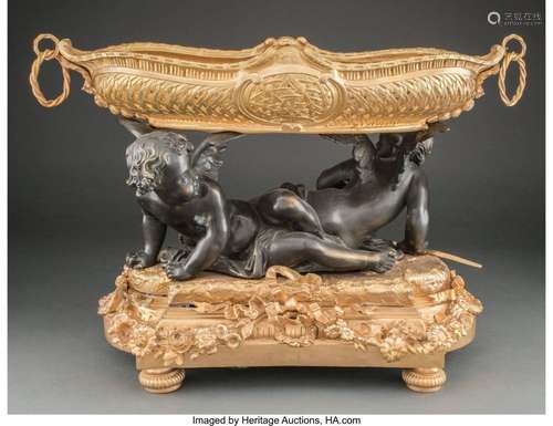 A Fin-de-Siècle-Style Partial-Gilt Bronze Figural Centerpiec...