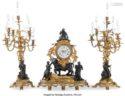 A Three-Piece Louis XV-Style Gilt Bronze Clock Garniture in ...