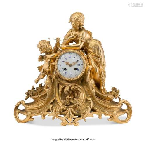 A Japy Freres Louis XV-Style Gilt Bronze Mantel Clock: Venus...