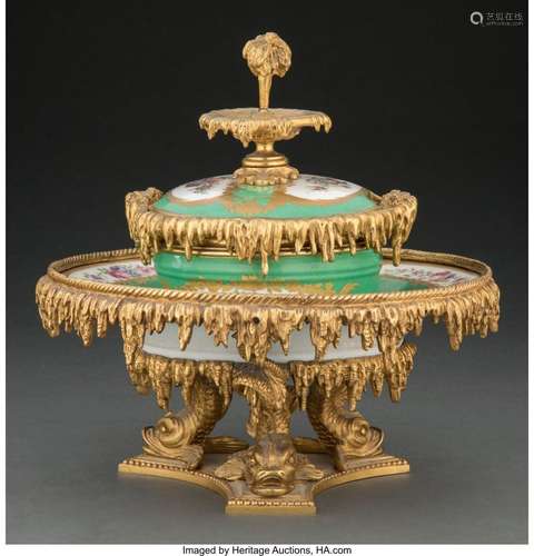 A Sèvres-Style Gilt-Bronze Mounted Partial-Gilt Porcelain Se...