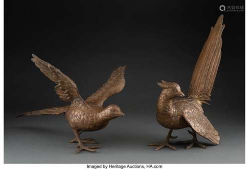 A Pair of Continental Bronze Pheasants 14-7/8 x 8-1/2 x 6-1/...