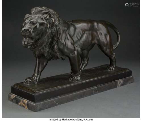 A French Patinated Bronze Figure on a Marble Platform: Lion,...