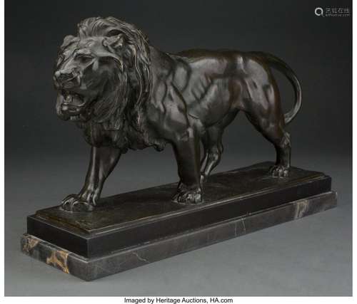 A French Patinated Bronze Figure on a Marble Platform: Lion,...