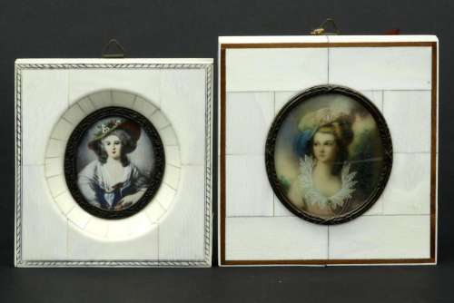 two miniatures with portraits of ladies