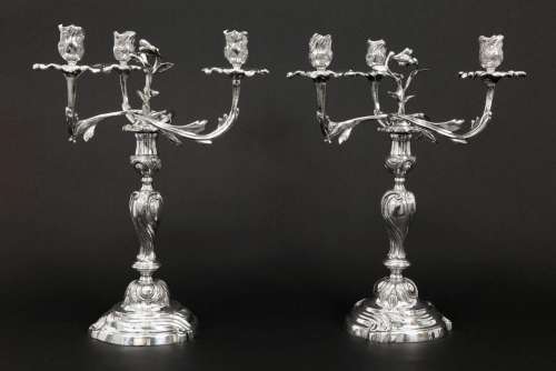 pair of Louis XV style silverplated candelabras