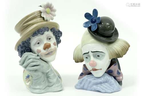 two "Clown's heads" in Lladro marked porcelain