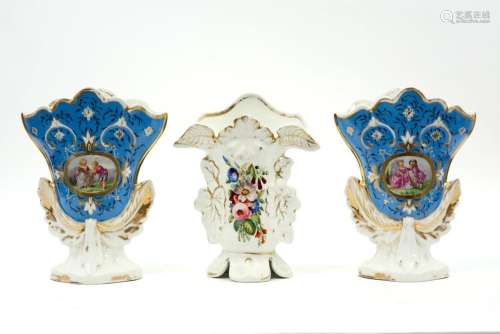 three antique vases in porcelain from Brussels
