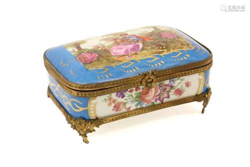 French lidded box in Sèvres marked porcelain with gilded mou...