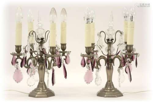 pair of "girandolle"-lamps in metal and crystal