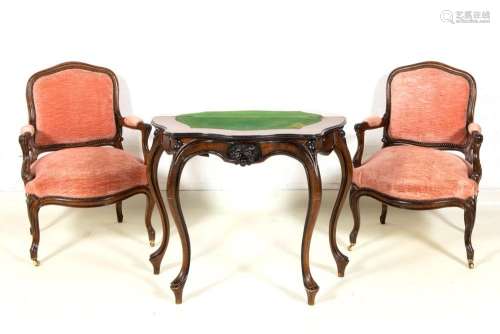 pair of antique rosewood armchairs & a 19th Cent. games-...