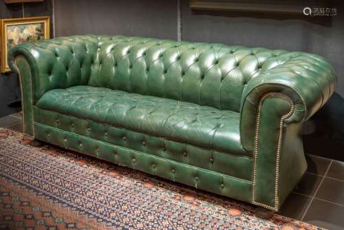 vintage Chesterfield green leather settee