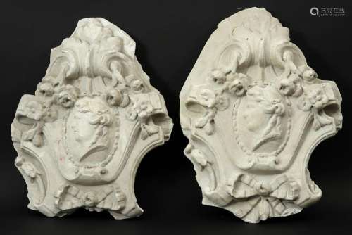 pair of plaster bas reliefs