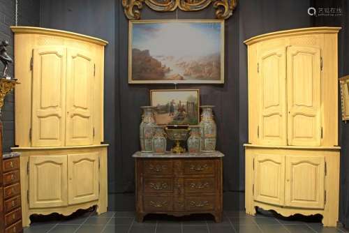 pair of curved corner cabinets, partly made of antique furni...