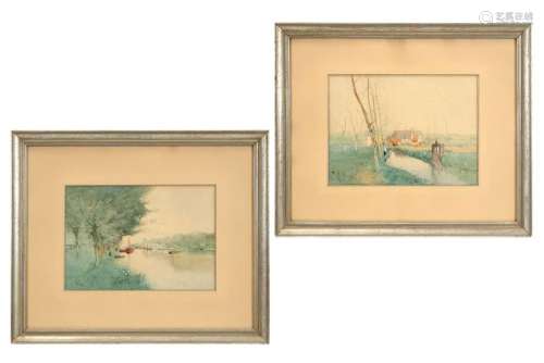 pendant of two 19th Cent. Belgian watercolors - signed Henri...