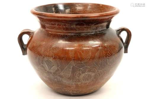 urn with two handles in earthenware with a polished surface ...